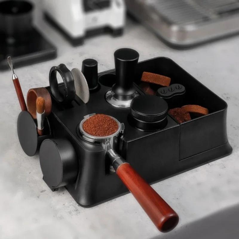 Kaffee-Tamper-Station Ständer mit magnetischer Knockbox ABS Verstellbare Basis für universellen Siebträgerhalter Espresso Zubehör