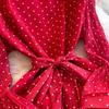 Elegant Polka Dot Ruffle Dress - Women's Spring/Summer Tie-Waist Long Sleeve Skirt