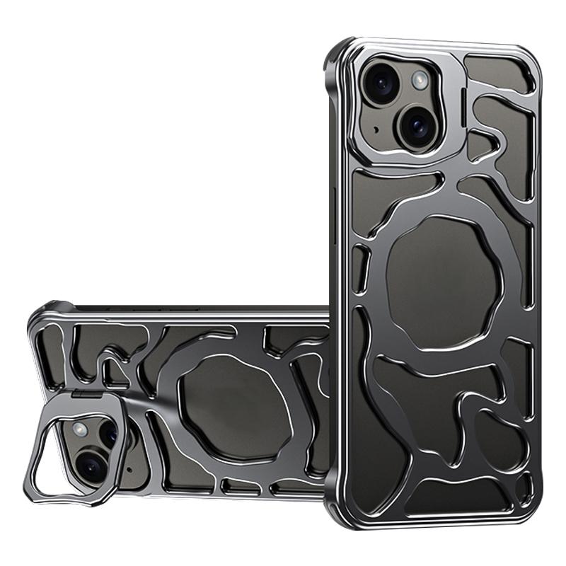 Auspicious Cloud Series For iPhone 13 Magnetic Case Aluminum Alloy Hollow Kickstand Phone Cover