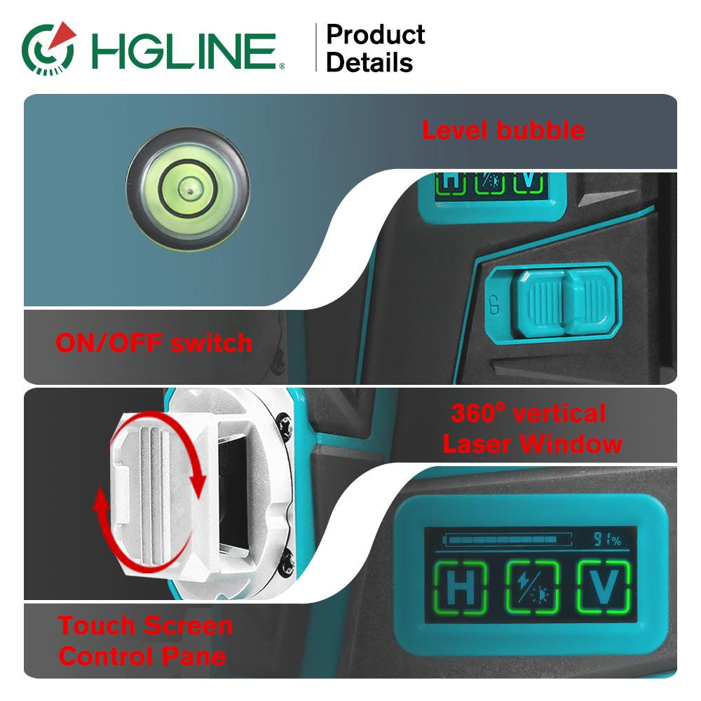 HGLINE 16 4D Lines Laser Level With APP Remote Control Selfleveling 360 Horizontal & Vertical Laser Level Construction Tool