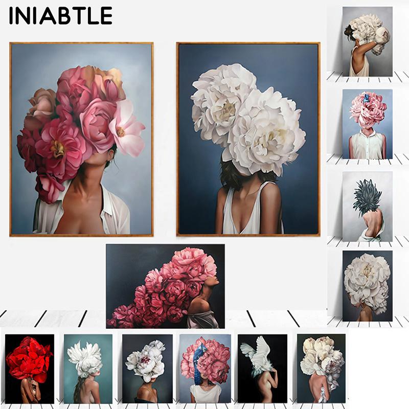 

Цветы и перья, женская абстрактная картина на холсте, настенные художественные постеры, принты, современная декоративная картина для гостиной, украшение для дома 21cm×30cm NoFrame