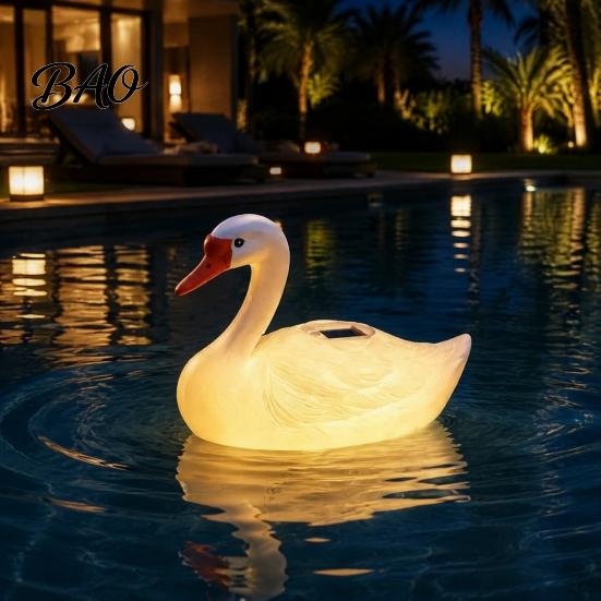 Decorative Resin Swan Statues for Ponds Solar Floating Garden Statue with Warm LED Lights, Waterproof Outdoor Pond Decor Automatic Dusk to Dawn
