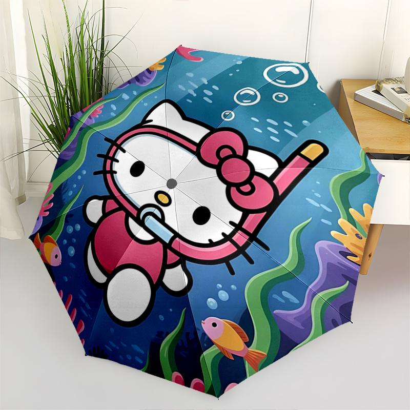 

1pc Hello Kitty Underwater Adventure Snorkeling Set with Automatic Opening Umbrella, Portable Tri-Fold Design, 8-Bone Iron Frame Outdoor Umbrella, Ide