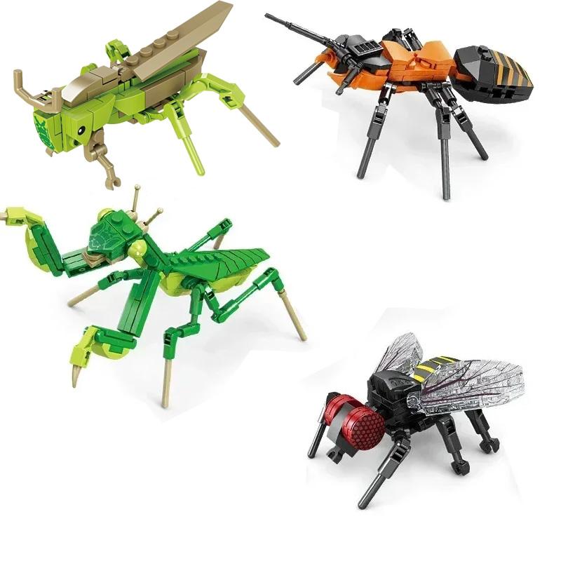 Creative Building Blocks Insect Model Bee Dragonfly Ant Mantis Children'S Assembled Toys Interesting Animal Ornaments Gifts Kids