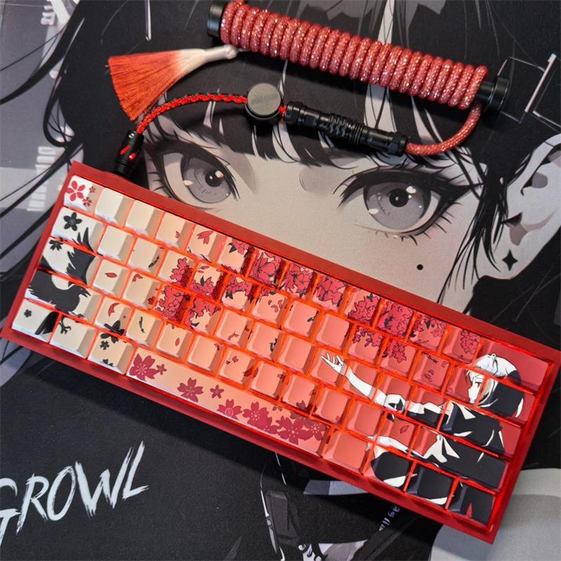 Sakura Makima PBT Боковая гравировка Полупрозрачные Аниме Колпачки для Клавиш для Раскладок 87/108/68/75