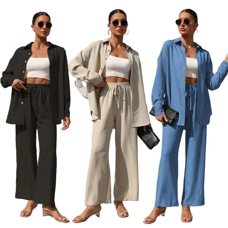 Spring & Autumn Trendy Women's Two-Piece Cardigan Set - Long Sleeve Solid Apricot