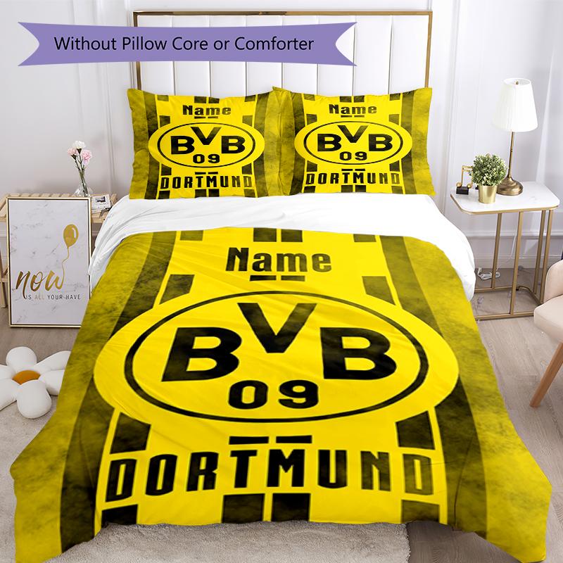 3Pcs Custom Name Borussia Dortmund Bedding Set Duvet Cover Closure Includes 1Duvet Cover 2Pillowcases Soft And Comfortable For All Seasons