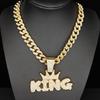 Newly Launched Unisex Hip-hop Full Diamond Crown Letter KING Shape Zinc Alloy Thickened Pendant Necklace Featuring Brass Zircon