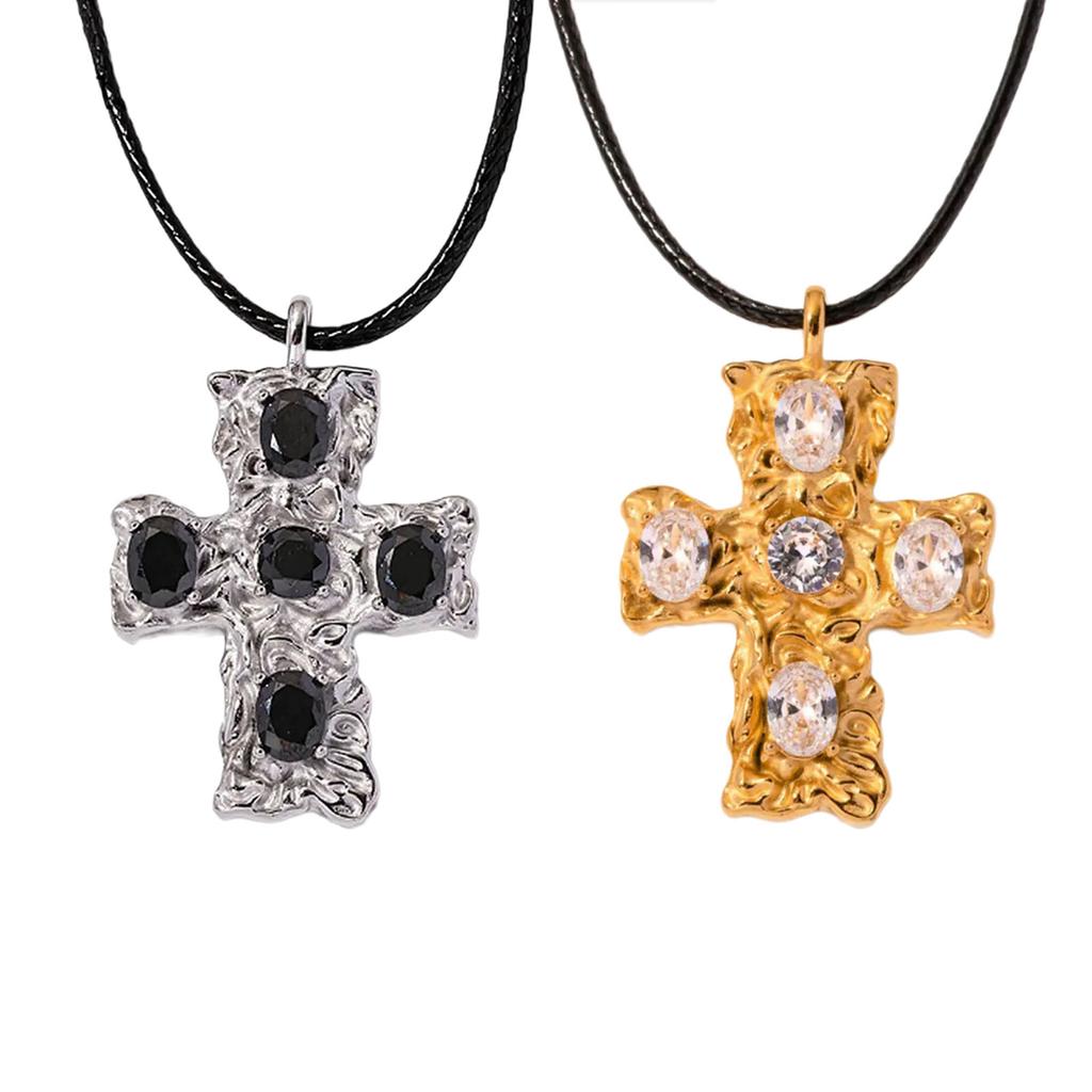 Fashionable Crucifix Pendant Choker Religious Cross Charm Necklace Diamond Studded Clavicle Chain Women Girls Jewelry