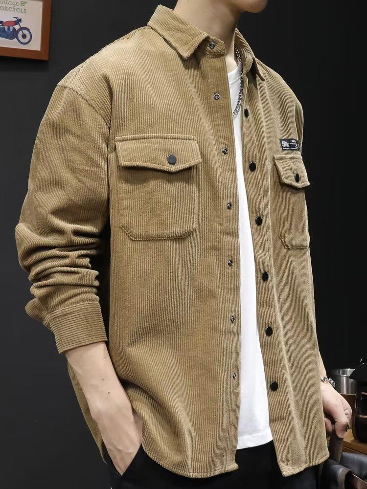 

Мужская вельветовая куртка в японском стиле - Модная, высококлассная, в стиле ретро, повседневная для весны и осени. 5XL хаки