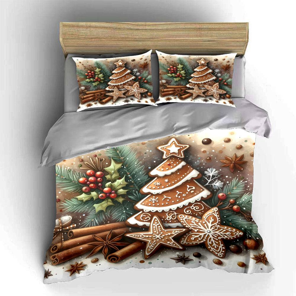 Christmas Gingerbread Cookie Set Bedding Duvet Cover Set Duvet Cover Pillowcases (1*Duvet Cover 2*Pillowcases, Without Duvet Insert)