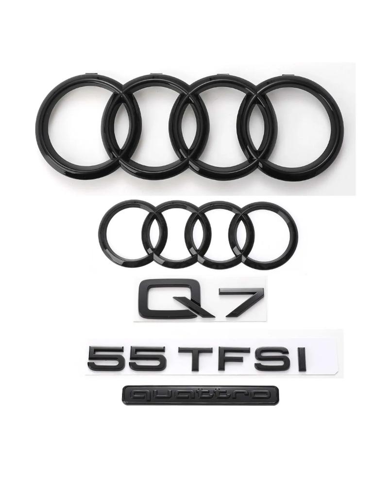 q2 Q7 2016-2024 4Ring logo ABS Black Car Hood Front Grill Emblem Rear Trunk Badge Sticker Q7 Mark Quarrto TFSI Emblem