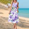 Fashionable women's summer dress with floral print, flowy casual , perfect for beach vacations, sundress with pockets.