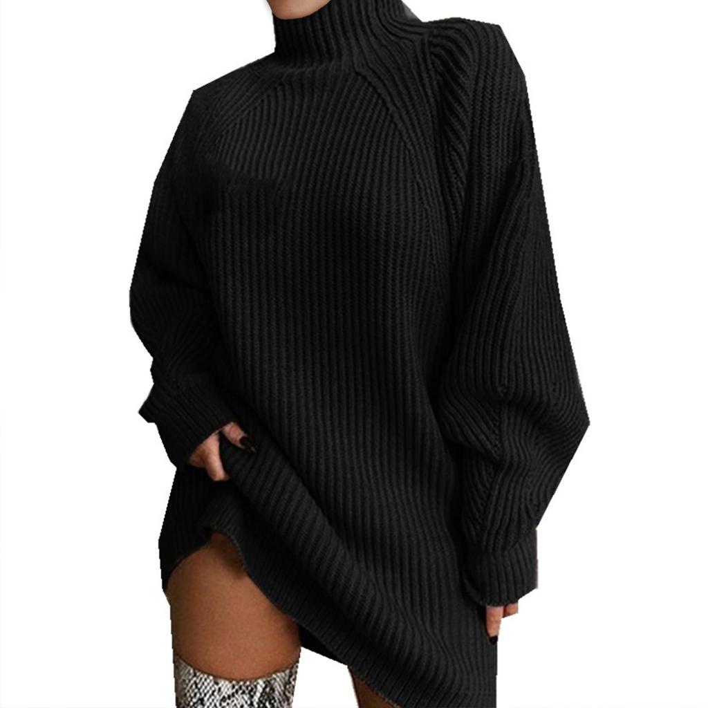 Damen Oversize Pullover High Neck Loose Casual Locker Langarmshirts Warm Langarm Strick Basic Oberteil Tops Sweatshirt