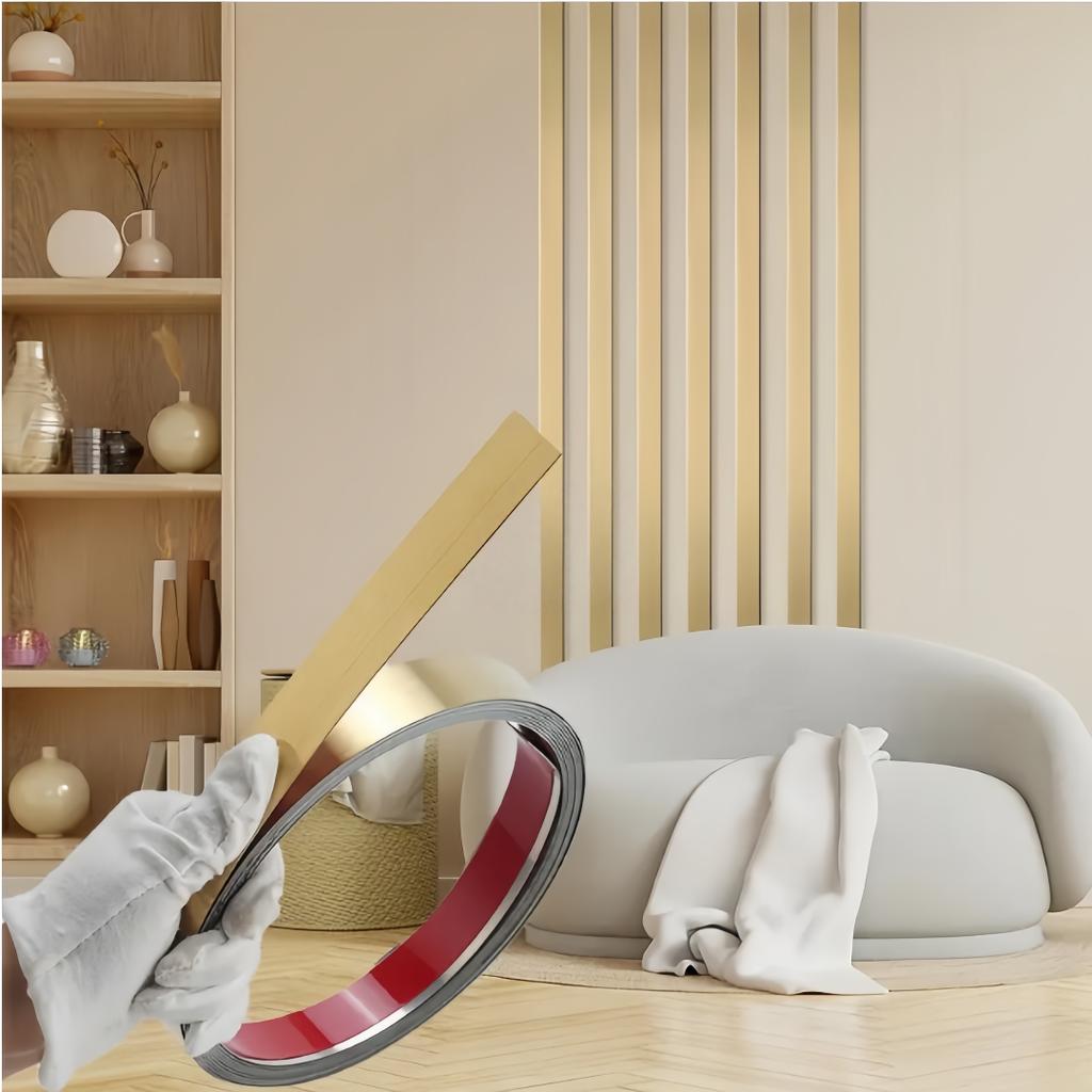 1PC 5m/196.85inch Gold Wall Sticker Stainless Steel Flat Decorative Lines Titanium Mirror Wall Ceiling Edge Strip Living Room De