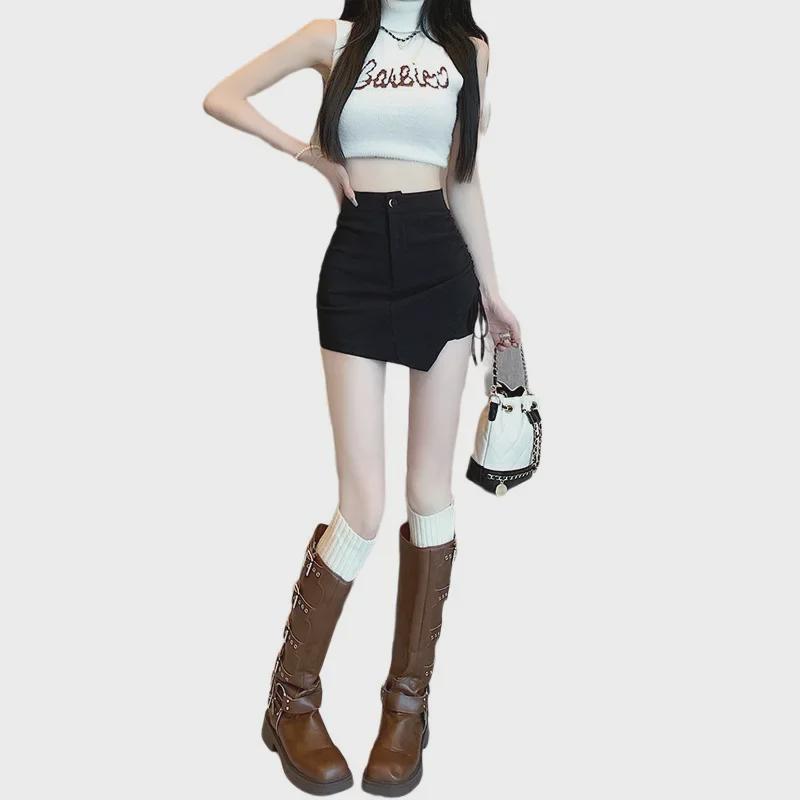 2024 Women's Summer High-Waist Irregular Stretch Skirt with Drawstring
