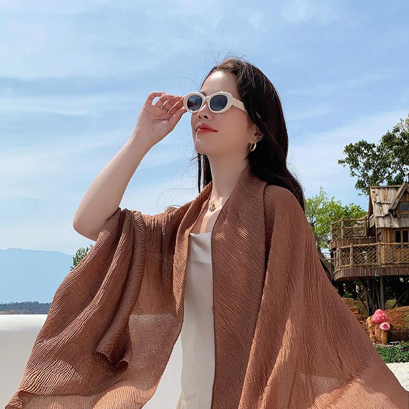 New Cotton Linen Elegant Solid Women Silk Scarf Beach Wrap Shawl Lady Musulman Femme Hijab Bandana Mujer Vacation Scarve Pareo