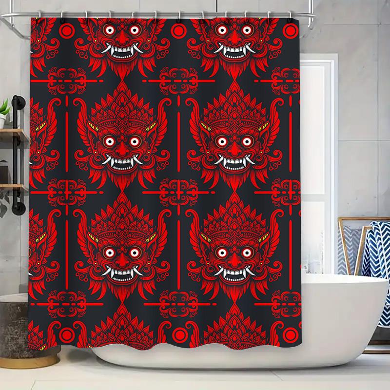 Red And Black Monster Shower Curtain With Gothic Design Halloween Decor For Bathroom Waterproof Fabric Home Dcor Accessories!