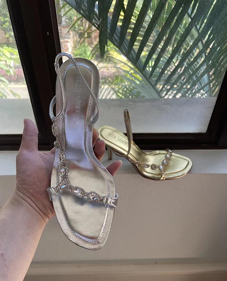 Fashion Rhinestone Bling Bling Summer Women Sandals Gold/white/black 5Cm/8Cm Thin Heel Back Strap Fashion Sandals Crystal Shiny Shoes