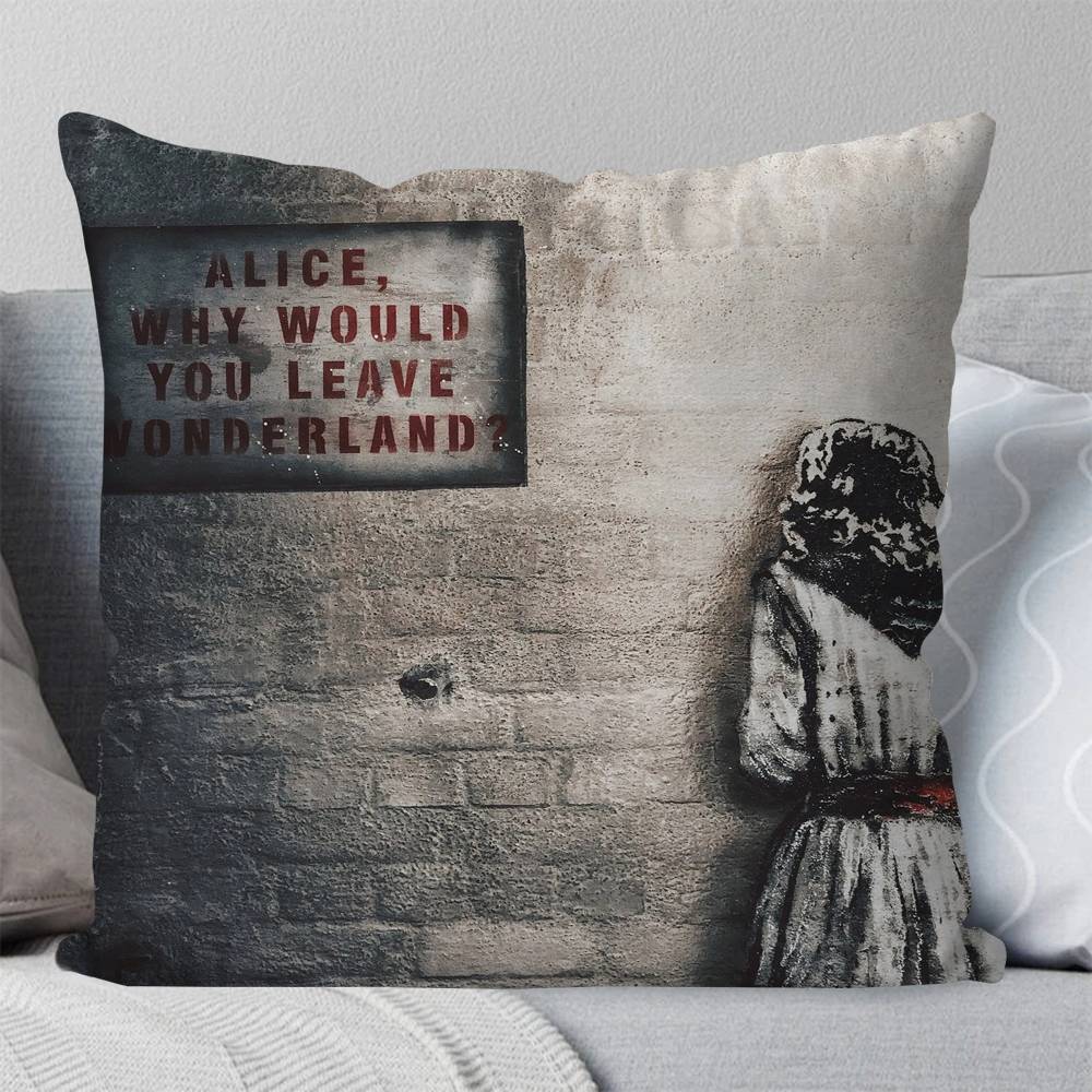 Federa Cuscino Banksy Graffiti Cuscino Quadrato Camera da Letto Divano Cuscino Comfort per il Tempo Libero Auto Soggiorno Decorazione per la Casa