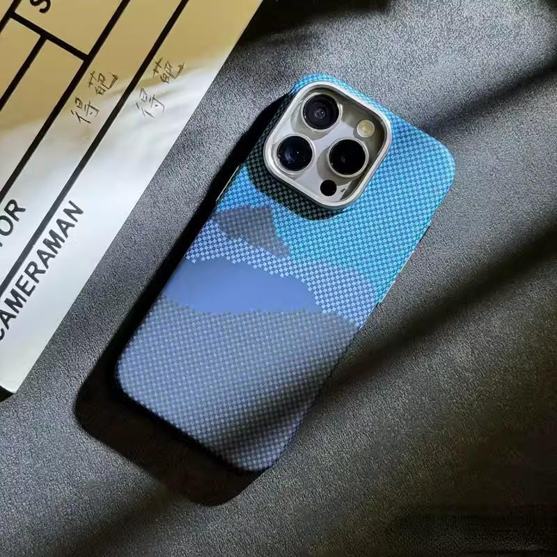 Kevlar Texture Magnetic Phone Case for Apple 17 Pro Max with Mountain & Starry River Design, Plaid Hard Protective for Apple 15