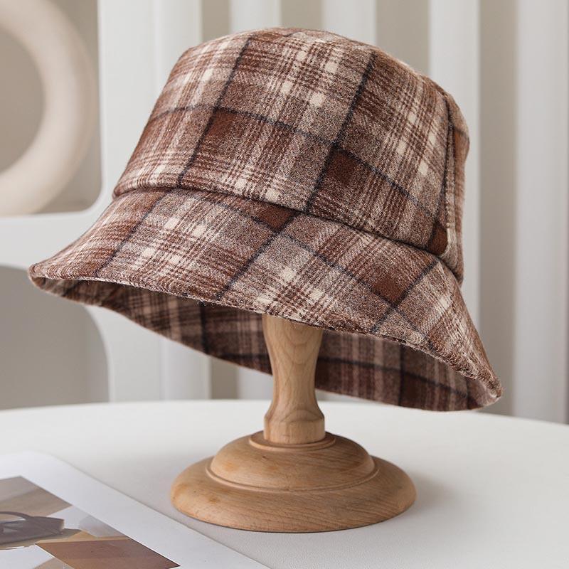 Cappello a secchiello in lana a quadri retrò da donna autunno inverno cappello a secchiello a quadri Maillard cappello a secchiello piccolo caldo viso britannico tendenza