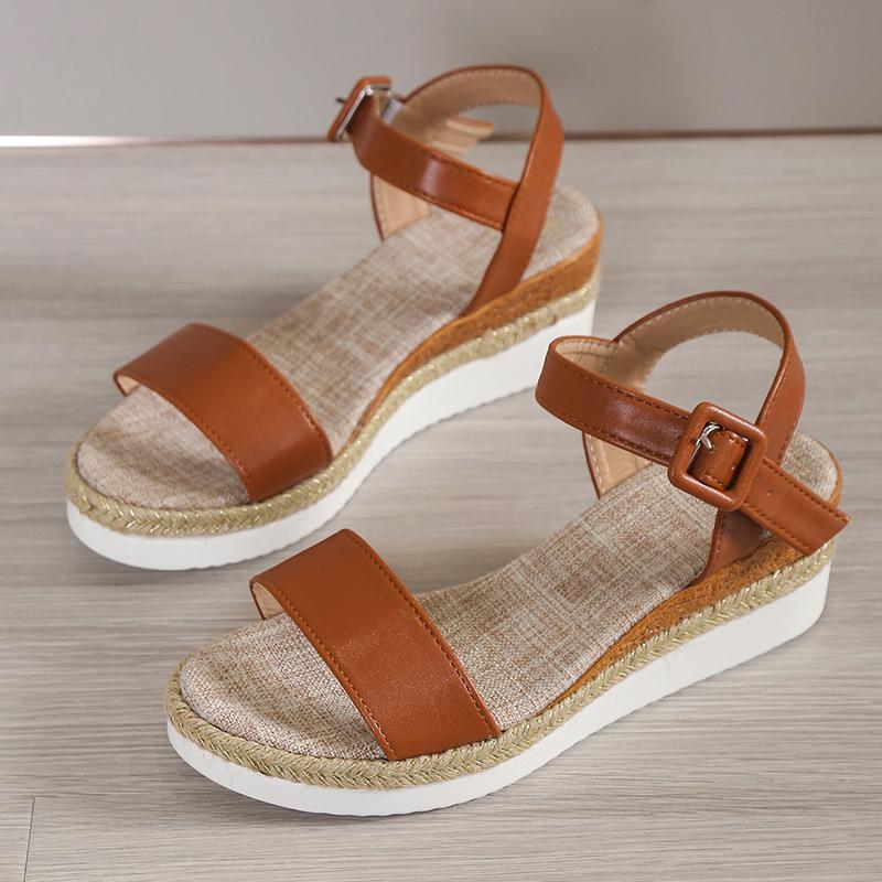 

Женские босоножки на платформе из ткани с высокой танкеткой, стильные женские босоножки на танкетке с тканевой подкладкой 39 коричневый