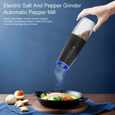 Electric Salt Pepper Grinder Set 6oz Capacity Adjustable Coarseness Pepper Shaker LED Light One Hand Operated Spice Grinder