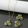 Temperament Color Enamel Drop Flower Jewelry Set for Women Gold Plated Petal Clavicle Necklace Earrings Girls Party Charm Decor
