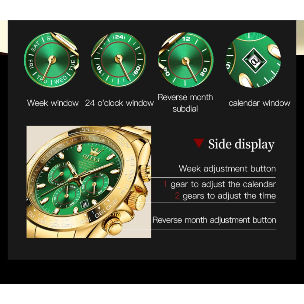 OLEVS New Quality Three-eye Watch Luminous Waterproof Multifunctional Automatic Mechanical Watch for Men