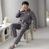 Pajamas Men'S Autumn And Winter Three-Layer Fleece Warm Coral Fleece Padded Cotton Men'S Woven Cotton Homewear Padded Jacket Set