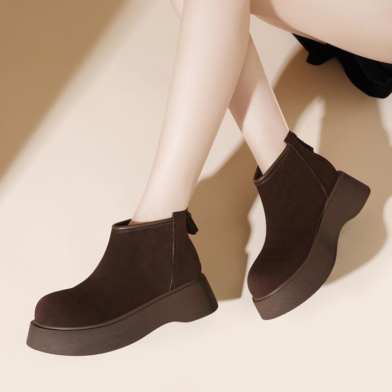 Fashion Matte Soft Leather Short Boots Women's Autumn and Winter New Naked Boots Versatile Fashion Thick-soled Martin Short Boots