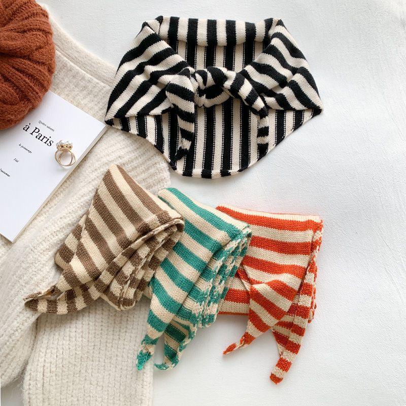 Women Autumn Winter Scarf Shawl Winter Warm Soft Knitted Striped Triangle Scarf Fashion Lady Scarves Headscarf Holiday Gifts