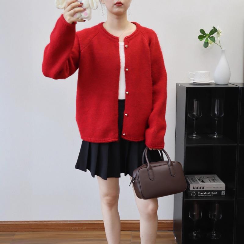 Loose and Gentle Wind Soft Waxy Knitted Cardigan Autumn and Winter New Love Buckle Temperament Sweater Jacket Women