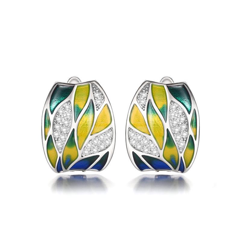 Idyllic Green Mori Enamel Zircon Earrings, Women'S Elegant Ear Buckle Wedding Vacation Jewelry