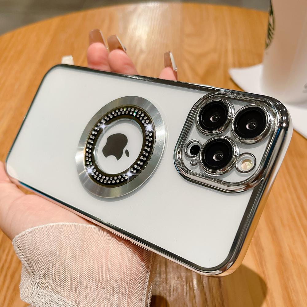 Apple 16PRO Electroplated Magnetic Water-absorbing Diamond Phone Case with 13/14 Gradient Glitter Is Suitable for Iphone15