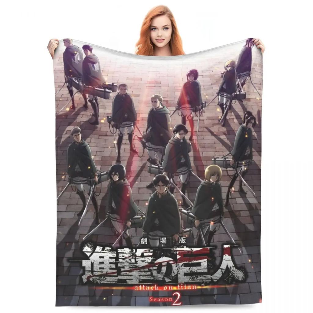 Attack On Titan Anime Manga Fleece Throw Blankets Action Blanket for Bedding Travel Lightweight Thin Bedroom Quilt