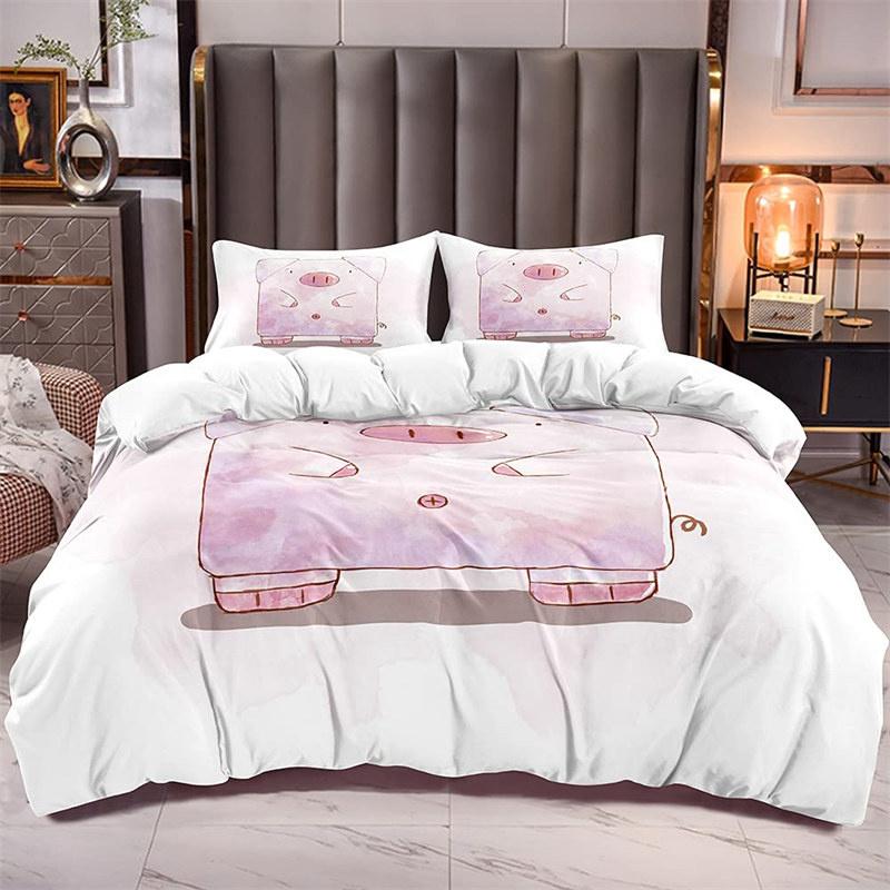 Cartoon Lovely Pig Duvet Cover Set Kawaii Animal Bedding Set King Microfiber Farmhouse Wildlife Theme Comforter Cover Pillowcase