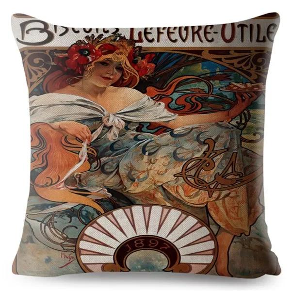Art Nouveau Mucha Gallery Husa Perna Bej Fata de Perna Canapea Auto Decor