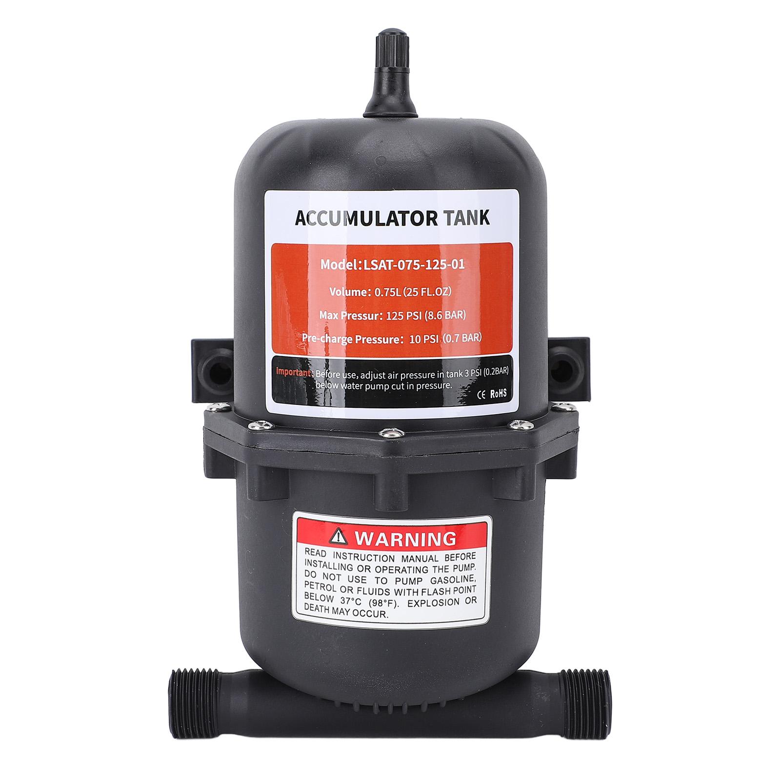 

Мини-гидроаккумулятор 0,75 л с хомутами Порт 1/2 MNPT Предварительно накачанный гидроаккумулятор для дома на колесах, лодки, прицепа Максимальное давление 125 фунтов на квадратный дюйм