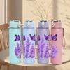 1PC Twin Purple Butterfly Layout 750ml Color Plastic Sports Water Bottle Leakproof Flip Straw Lid For Sports Office Home Use