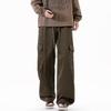 Solid color simple trendy brand splicing tooling casual pants men's trendy loose wide-leg straight elastic waist long pants men