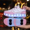 Wiederaufladbare LED-Leucht-Rollschuhe für Kinder mit vier Rädern