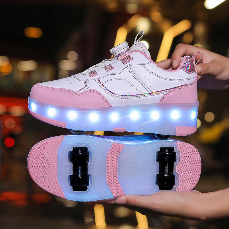 Wiederaufladbare LED-Leucht-Rollschuhe für Kinder mit vier Rädern