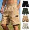 Summer Men's Solid Color Drawstring Cargo Shorts with Flap Pockets Casual Relaxed Athletic Fitness Training Multi-Pocket Bottoms