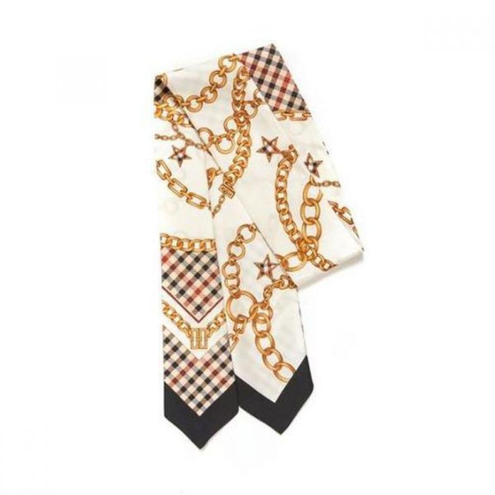 Daks Beige Check Chain Print Scarf 100  Silk Dcsc2f821i2