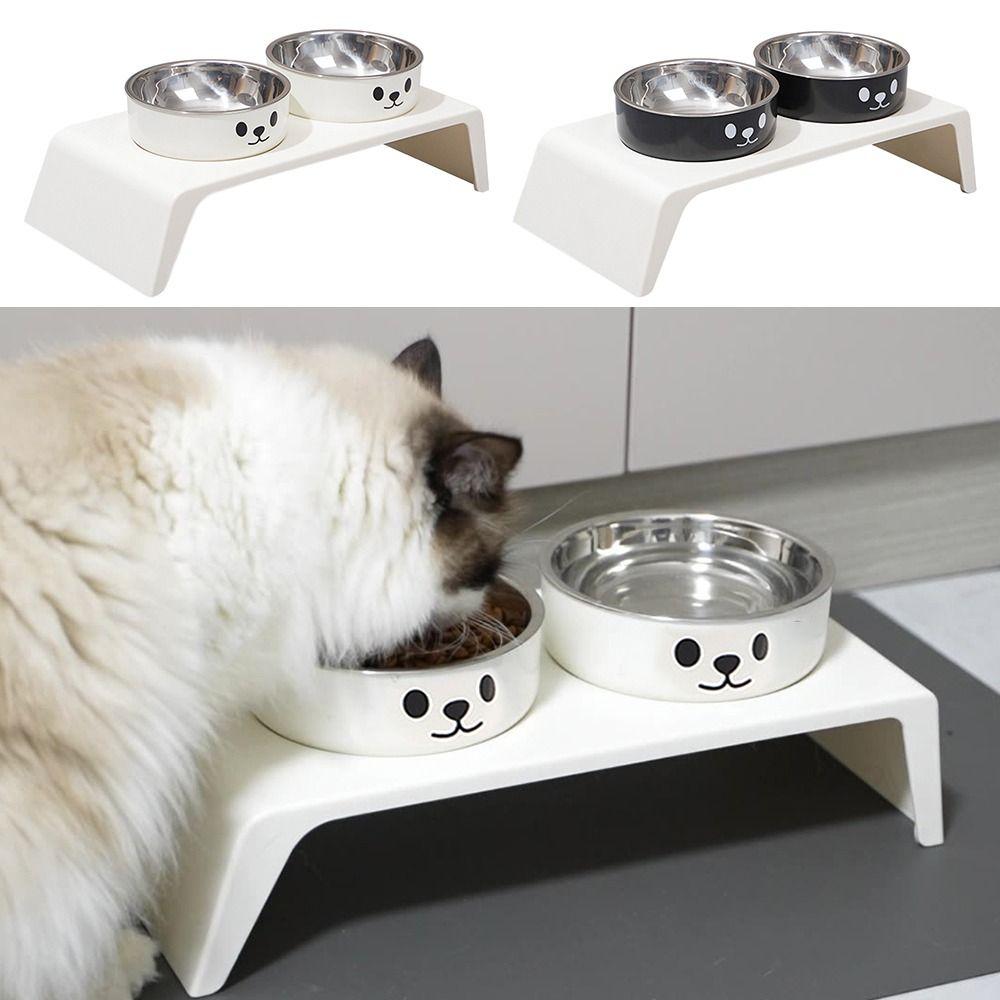 Double Bowl Design Cat Food Plate 8.5cm Lifting Height Pet Feeding Bowl  Pet Supplies