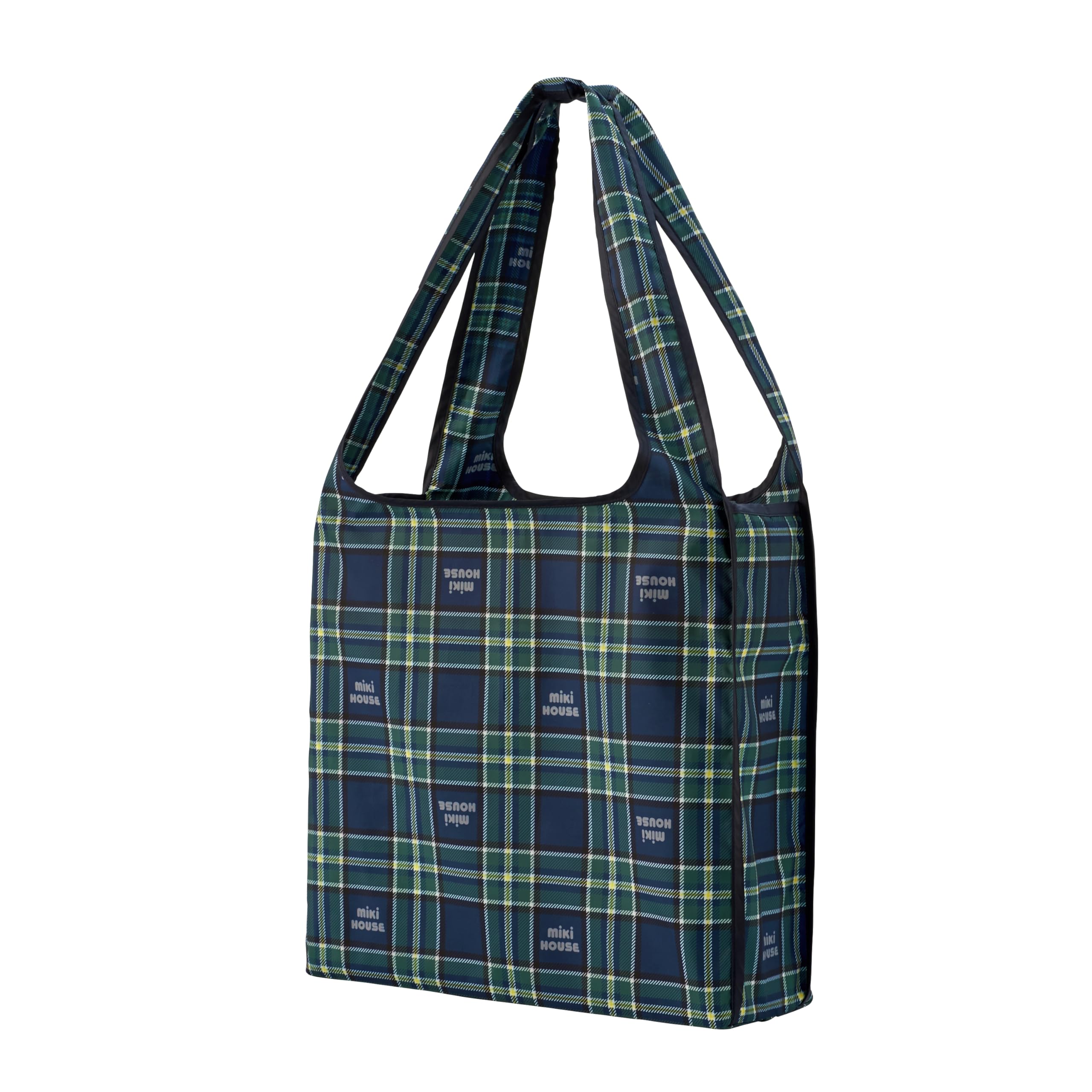 

Экологичная сумка многоразовая сумка клетчатый узор хозяйственная сумка моя сумка складная компактная сделано в Японии темно-синий [Miki House] 16-3009-380