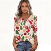 Women's Casual Christmas Print V-Neck 3/4 Sleeve Button-Front T-Shirt
