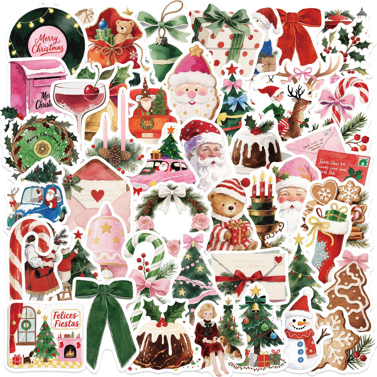 50 Christmas Aesthetic Stickers: Cartoon Graffiti, Phone Case, Scrapbook Decoration, Waterproof Adhesive YCK361